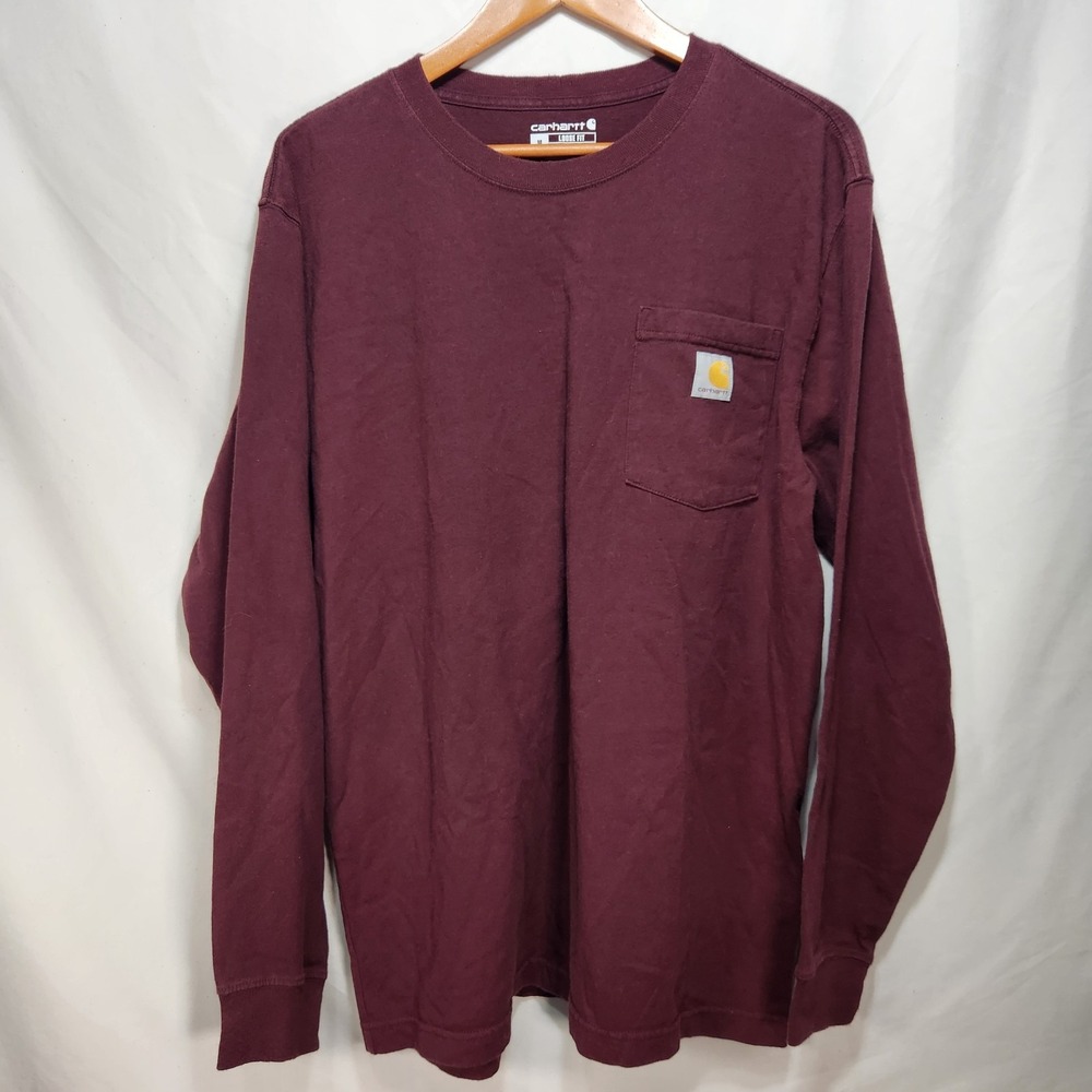 Carhartt Loose Fit Mens Medium Long Sleeve Chest Pocket Shirt Burgundy